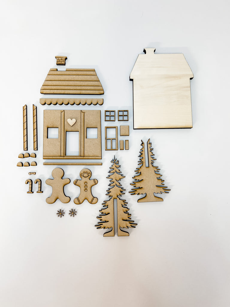 Christmas DIY Kits| Gingerbread House w Tree-Unfinished