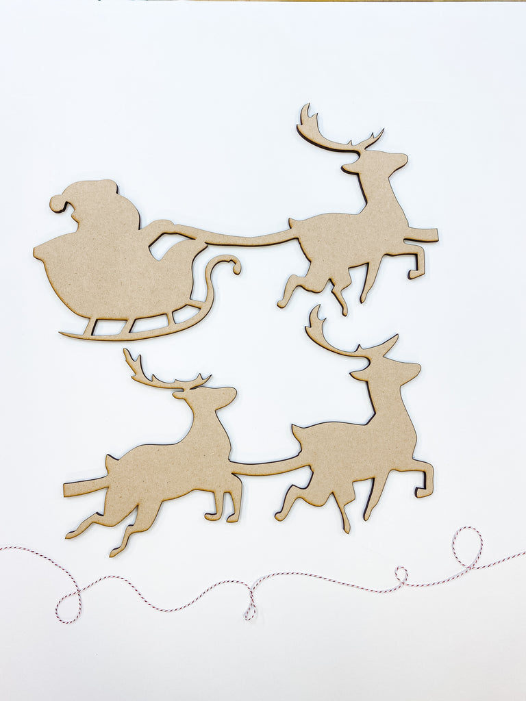 Christmas DIY Kit | 34" Santa Sleigh w 3 reindeer silhouette