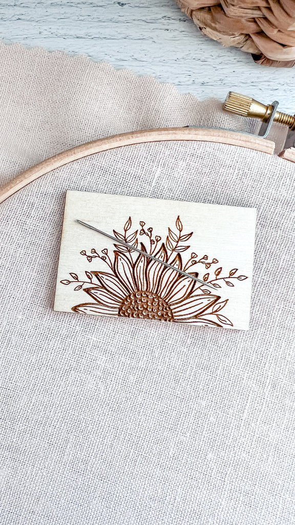 Small Needle Minders | Engraved Sunflower