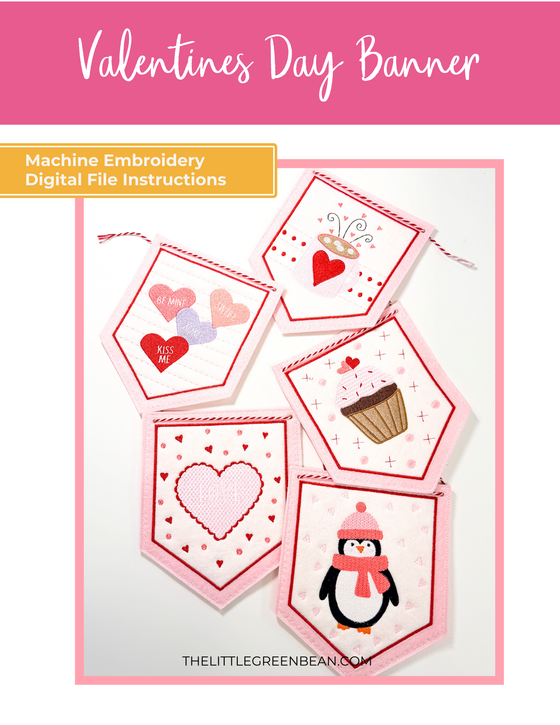 Valentines Day Banner- Machine Embroidery Digital File