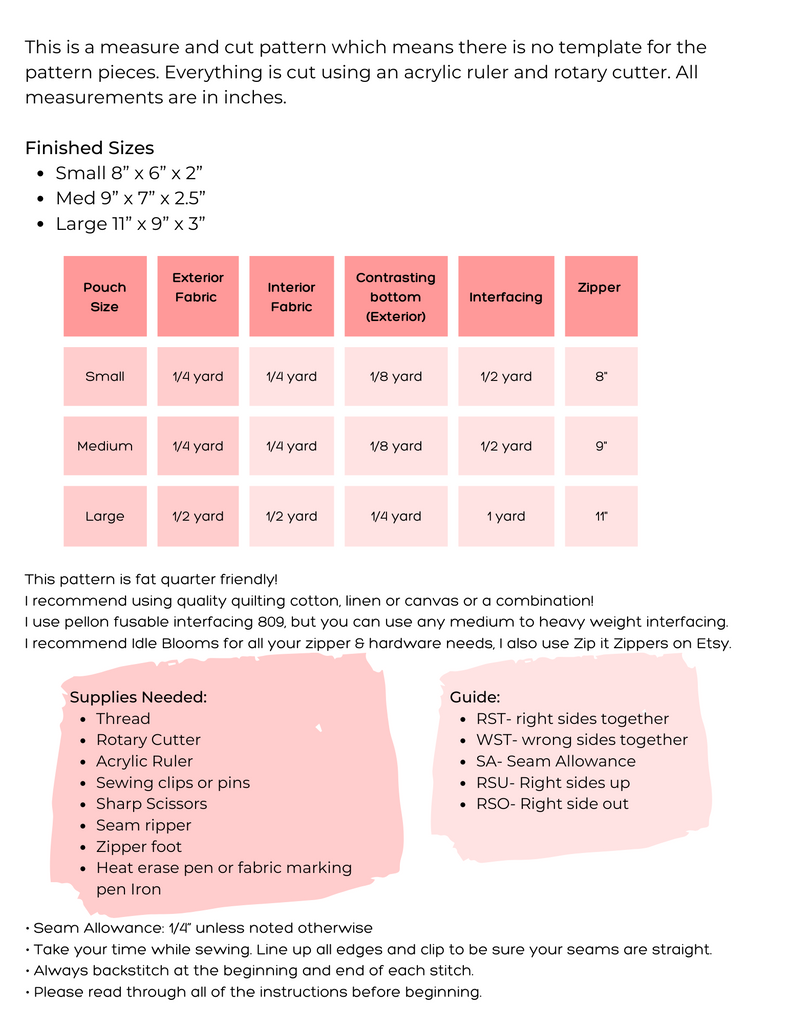 Penelope Zipper Pouch- 3 sizes included PDF Pattern | Digital Download