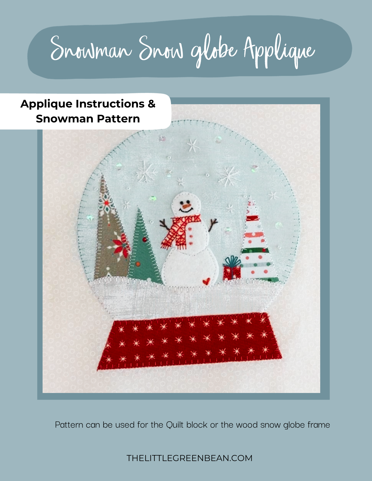 Snow globe applique | Snowman Block - The little Green Bean