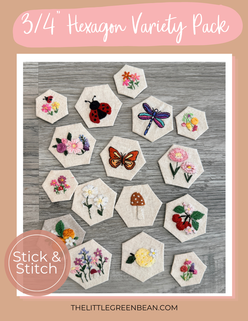 Stick & Stitch |3/4 " Hexagon Variety pack| Pack of 20 designs