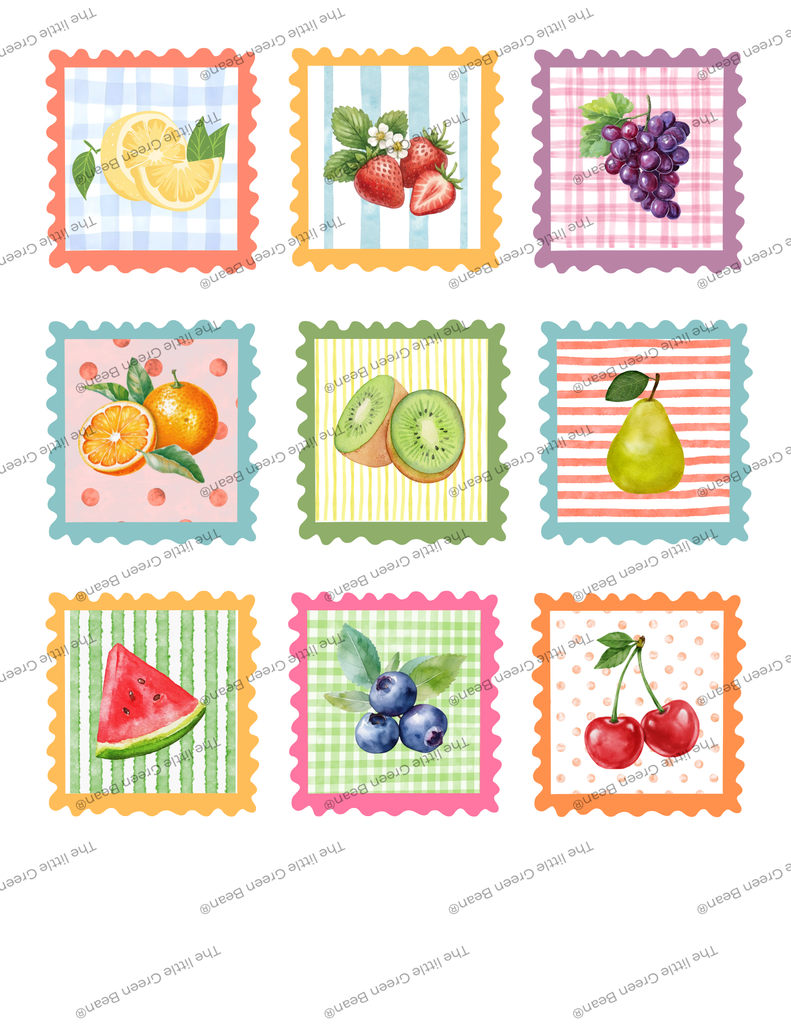 Fresh Picked Postage Stamp Collection 9 stamp designs | Digital Design Files | PNG