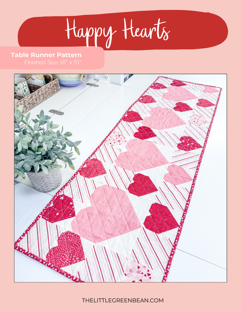 Happy Hearts Table Runner Pattern | PDF - The little Green Bean