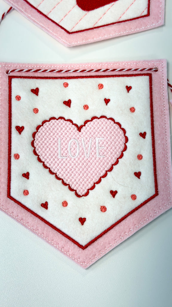 Valentines Day Banner- Machine Embroidery Digital File