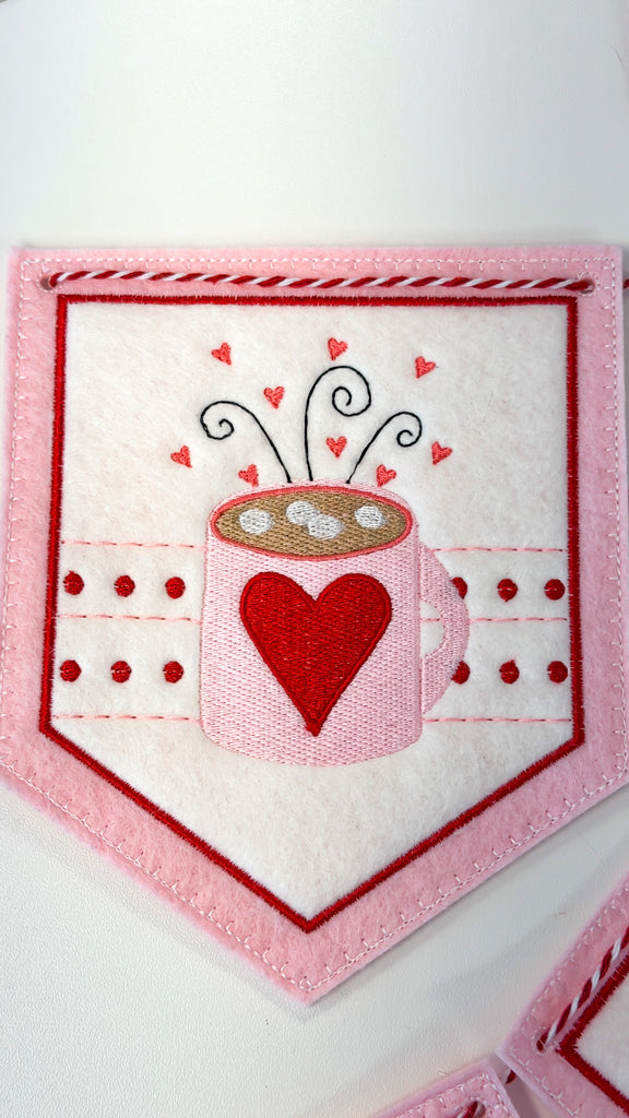 Valentines Day Banner- Machine Embroidery Digital File