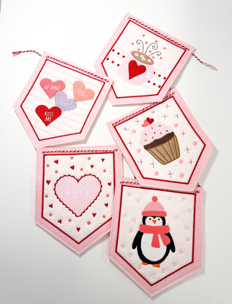 Valentines Day Banner- Machine Embroidery Digital File