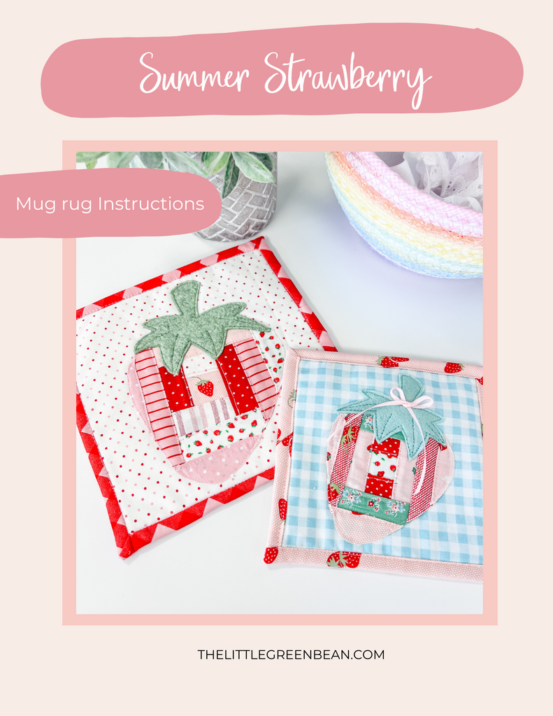 FPP Summer Strawberry Mug Rug Pattern & complete instructions | 3 sizes | Digital Download