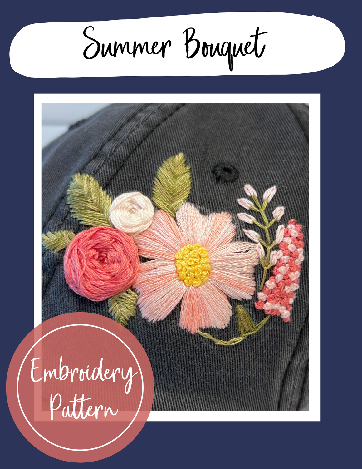 Embroidered Hat Pattern Summer Floral  Bouquet | PDF Digital Download