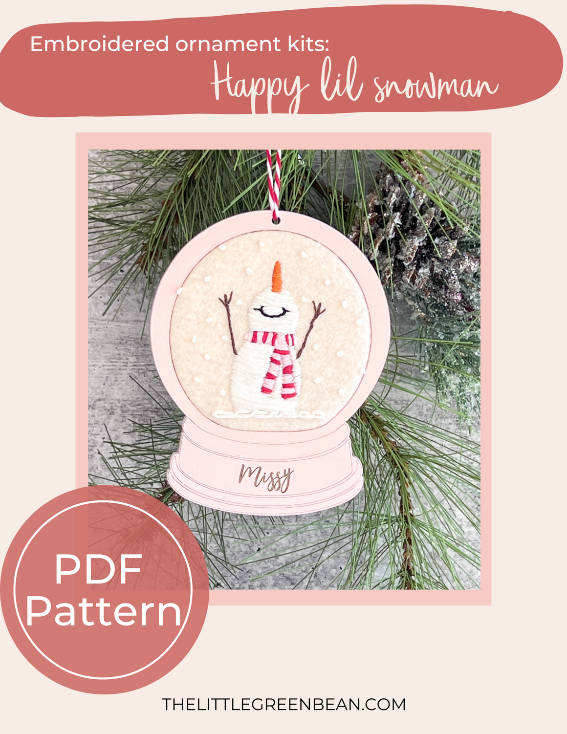 Christmas Ornament | Happy Lil Snowman | Embroidery Pattern