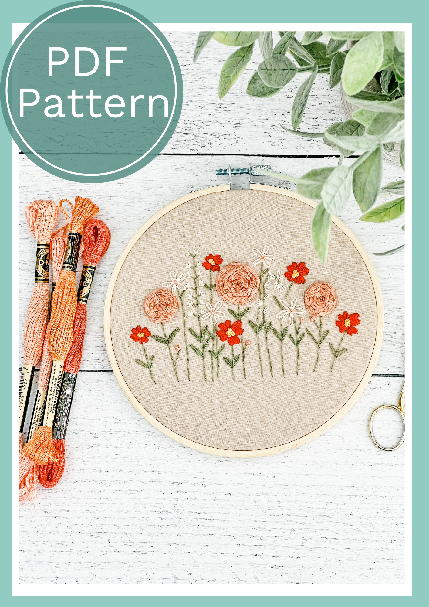 Floral Home Embroidery Hoop Art - Free Embroidery Pattern