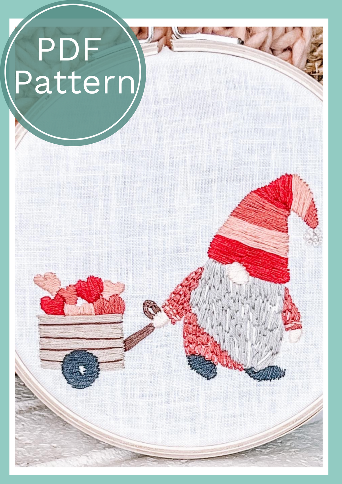 Embroidery PDF Pattern | Gnome w Wagon | Digital Download