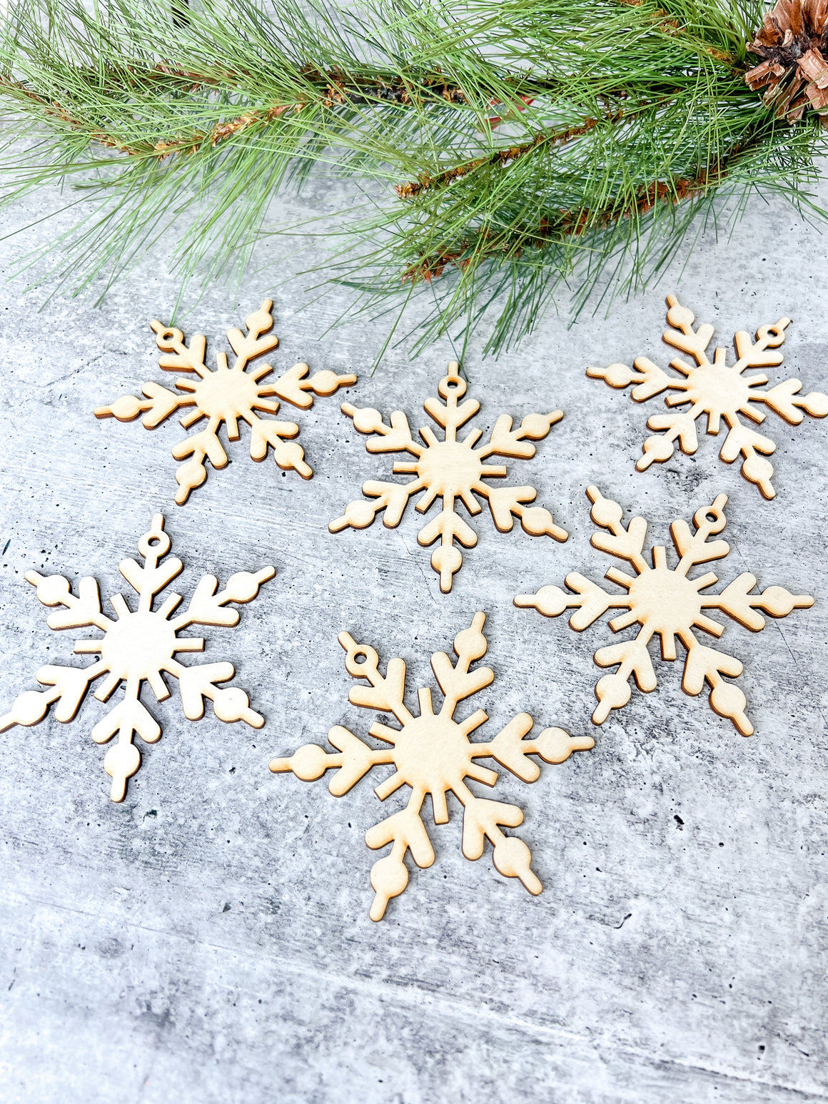 Christmas DIY Kit | Wood Snowflake Ornament Set of 6 | B