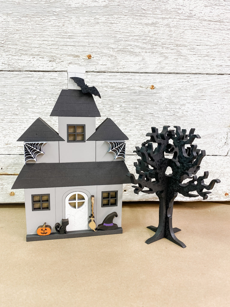 Halloween DIY Kits| House 3 w Tree-Unfinished
