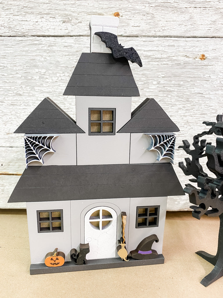 Halloween DIY Kits| House 3 w Tree-Unfinished