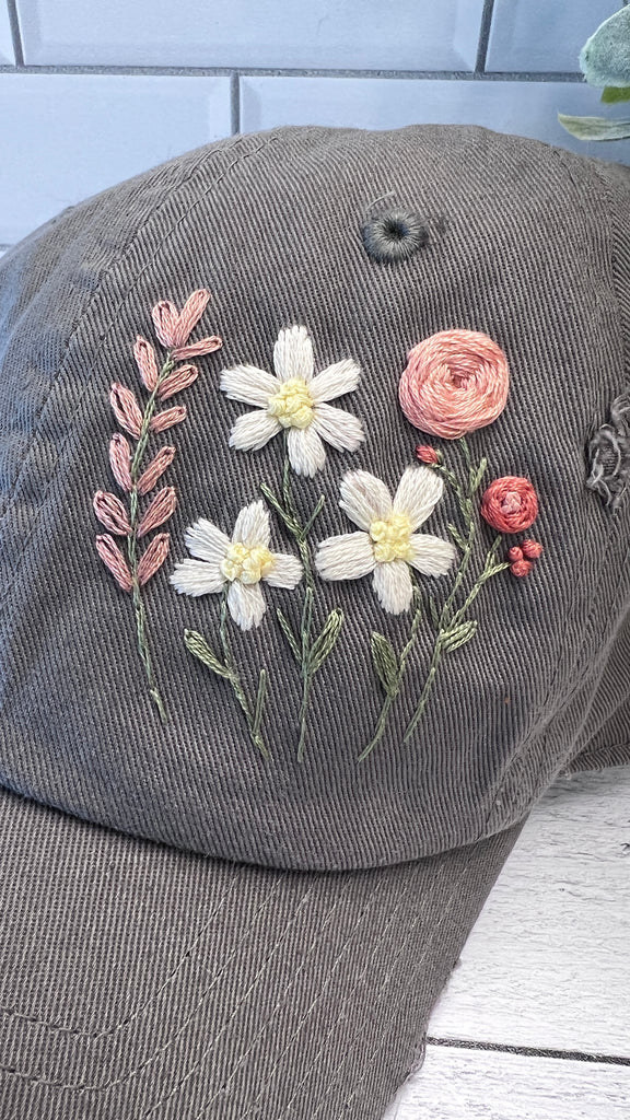 Embroidered Hat Pattern Daisy Floral | PDF Digital Download