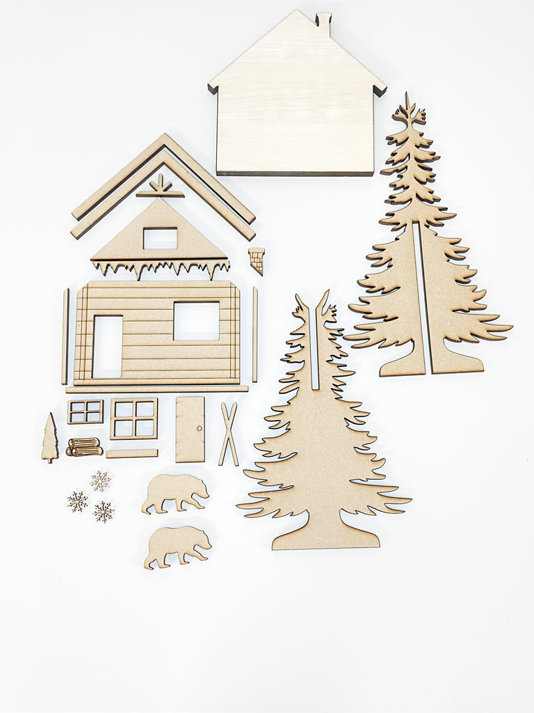 Christmas DIY Kits| Cabin w Tree-Unfinished
