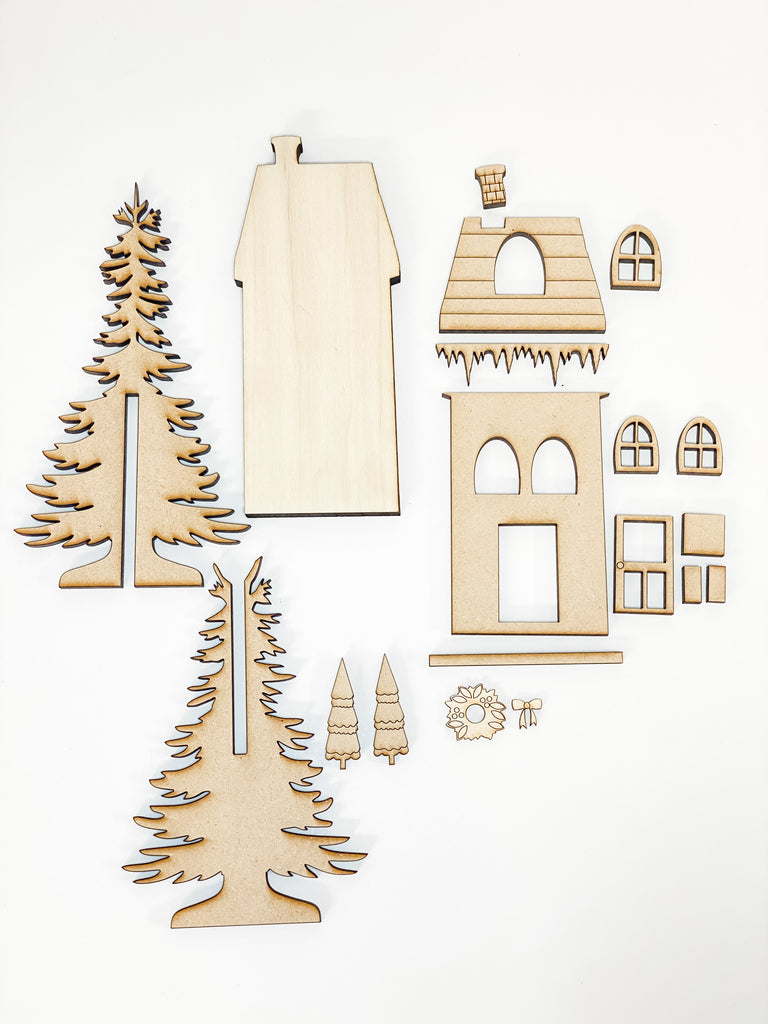 Christmas DIY Kits| House 1 w Tree-Unfinished