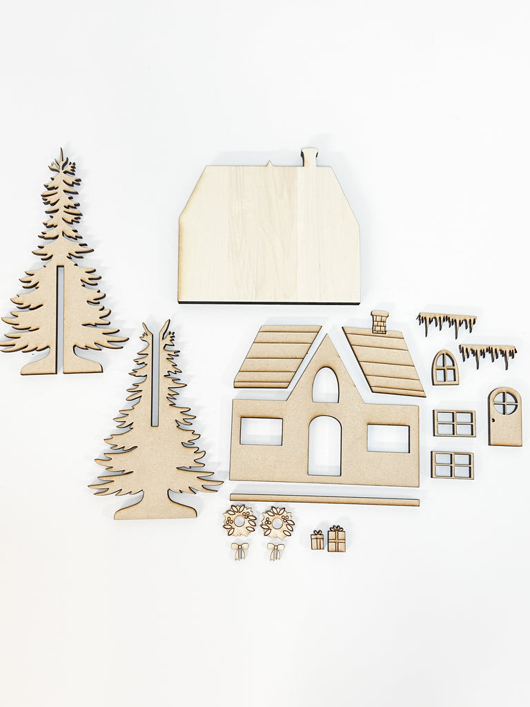 Christmas DIY Kits| House 2 w Tree-Unfinished