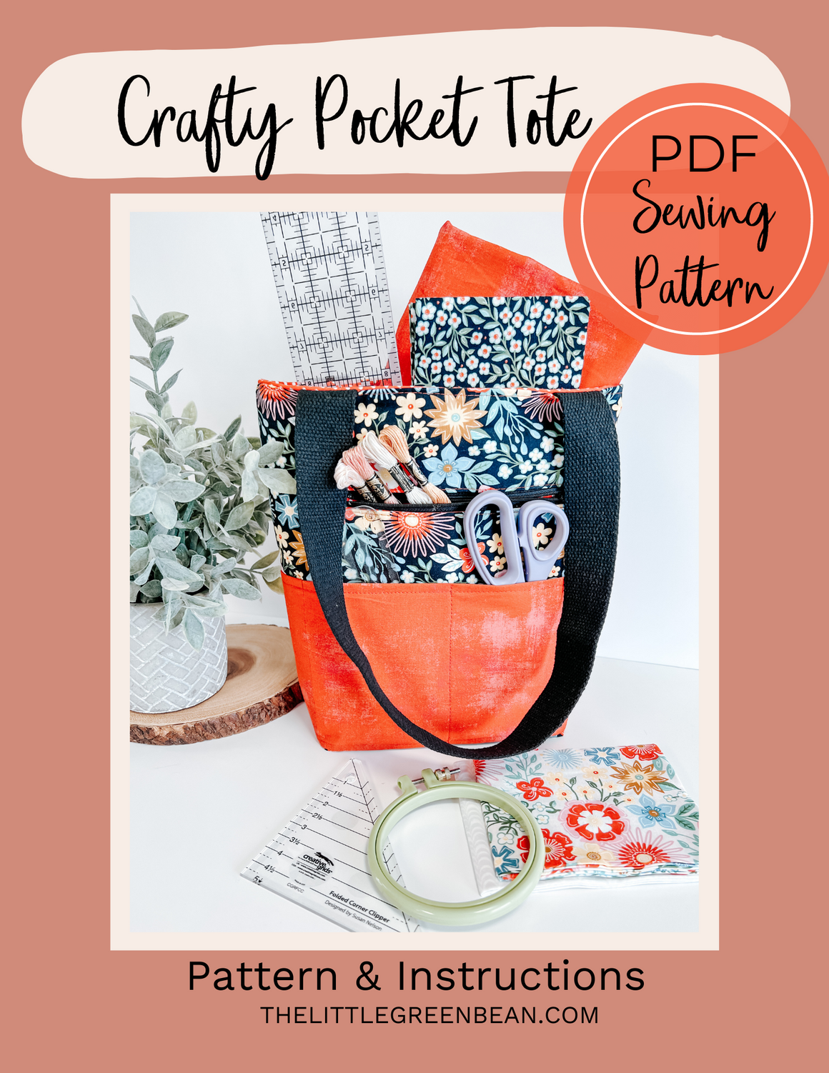 Crafty Pocket Tote Bag PDF Pattern | Digital Download