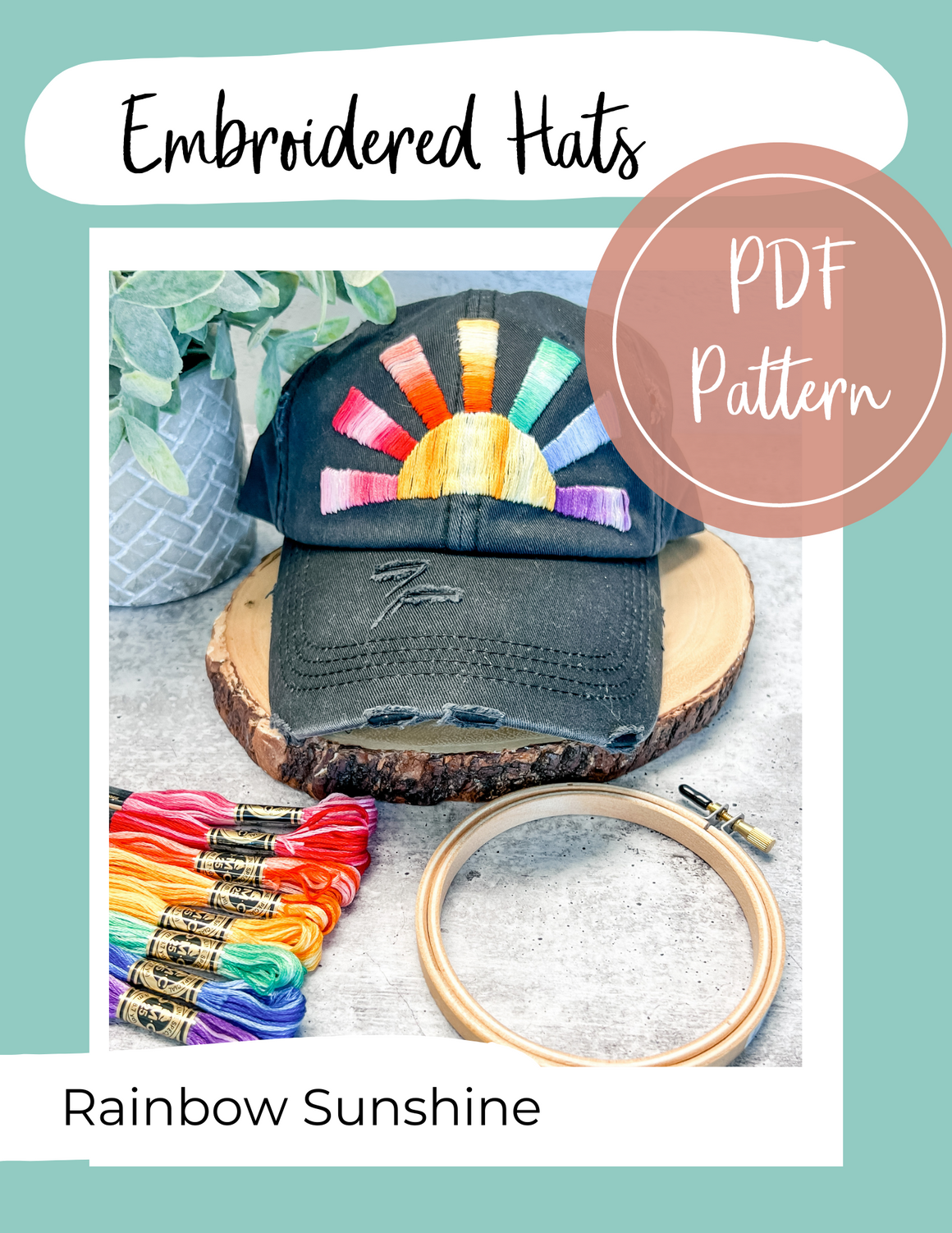 Embroidered Rainbow Sunshine Hat| PDF Pattern
